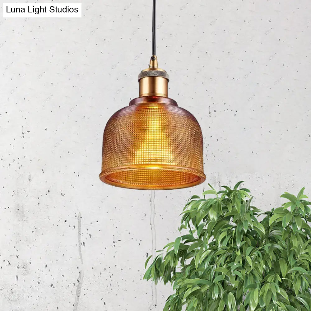 Industrial Brass Prismatic Glass Dome Pendant Light In Red/Bronze/Blue - Single-Light Fixture