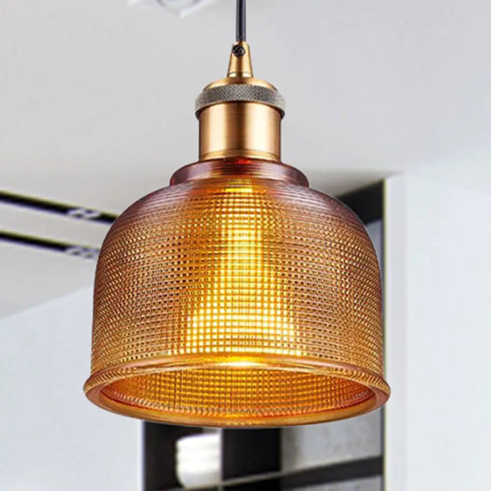 Industrial Brass Prismatic Glass Dome Pendant Light In Red/Bronze/Blue Brown