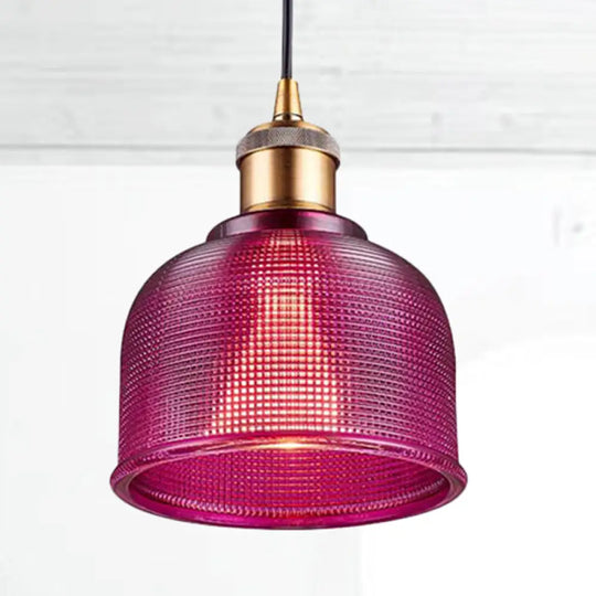 Industrial Brass Prismatic Glass Dome Pendant Light In Red/Bronze/Blue Purple