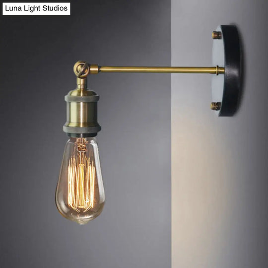 Industrial Brass Wall Light With Adjustable Joint - Naked Bulb Sconce Fixture