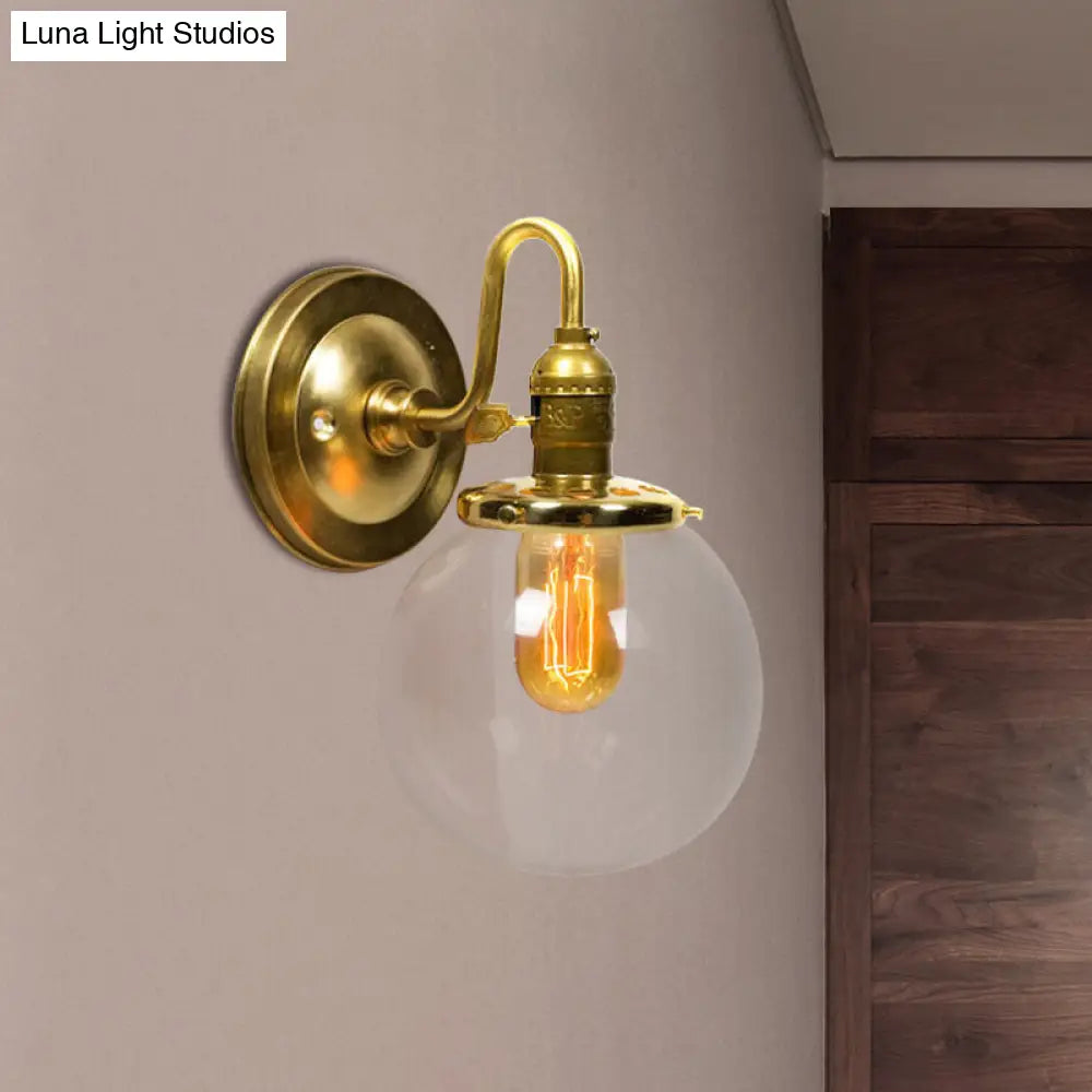 Industrial Brass Wall Sconce With Clear Glass Shade For Dining Room Lighting