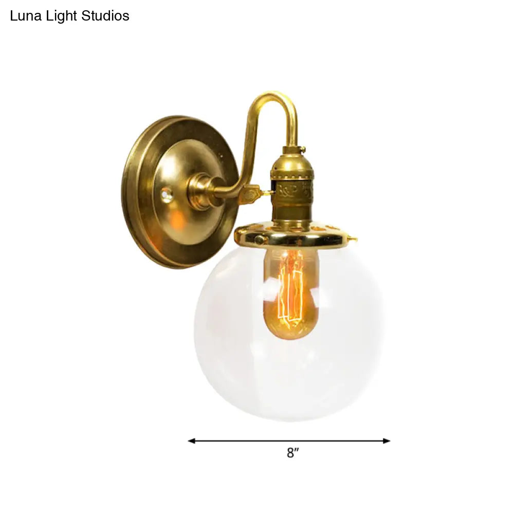 Industrial Brass Wall Sconce With Clear Glass Shade For Dining Room Lighting