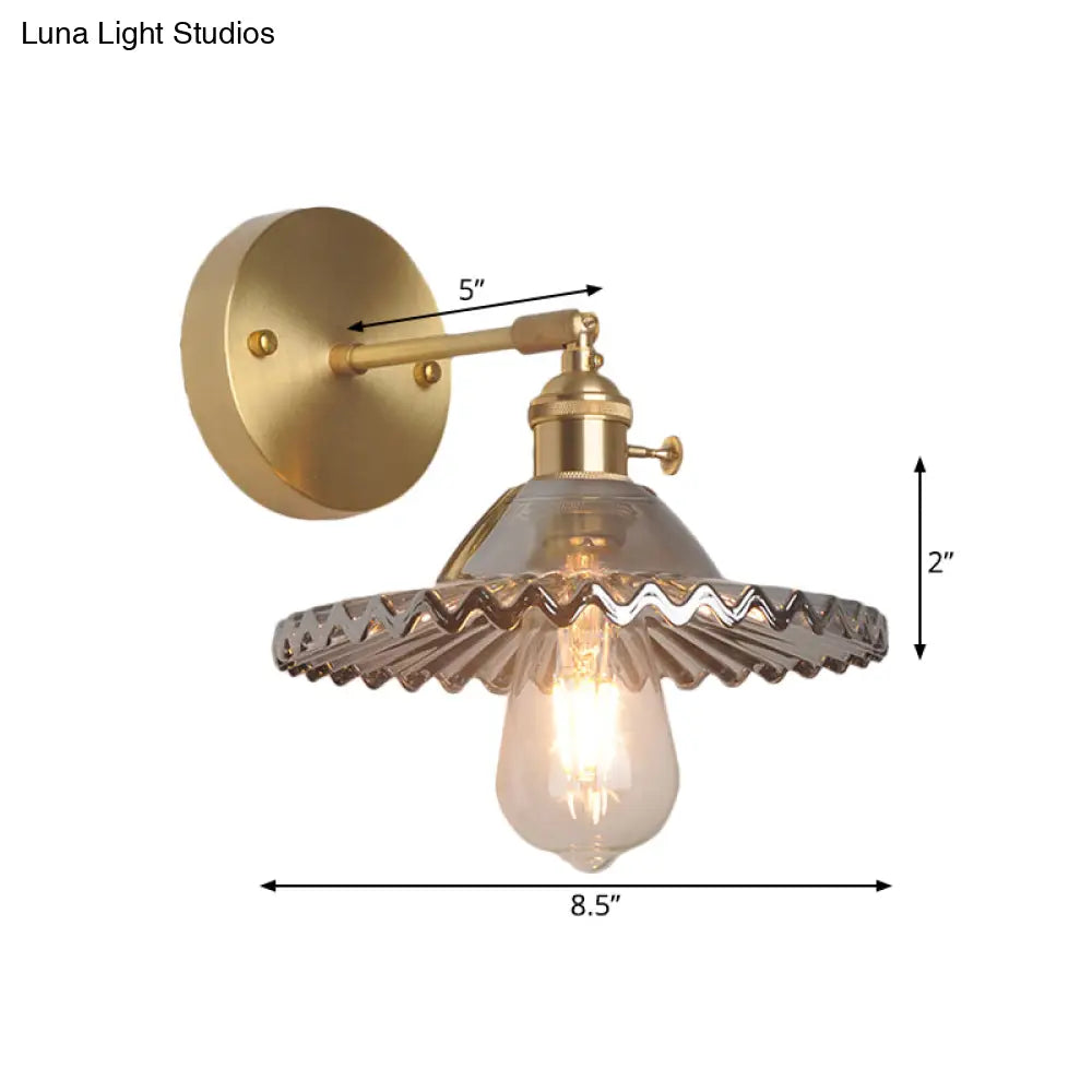 Industrial Brass Wall Sconce With Smoked Glass For Living Room Lighting