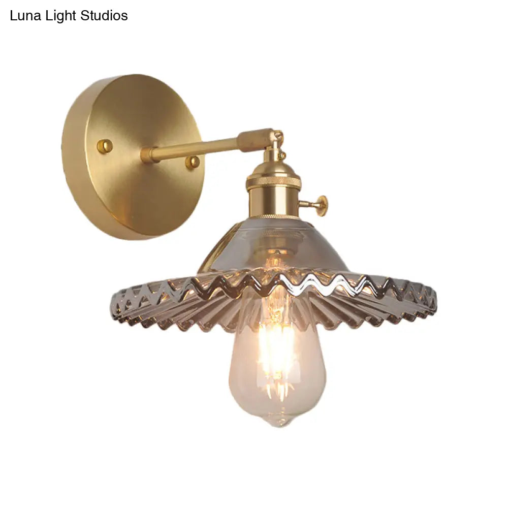 Industrial Brass Wall Sconce With Smoked Glass For Living Room Lighting