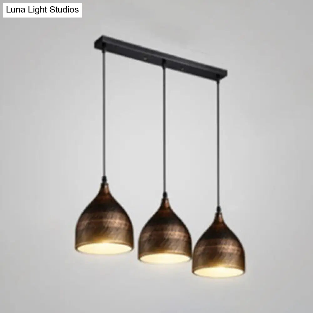 Industrial Style Bronze Metal Bell Pendant Lighting With 3 Lights - Perfect For Kitchen Suspension