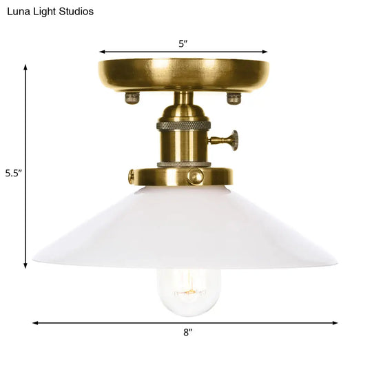 Industrial Bronze Cone/Saucer Semi Flush Mount Light With White/Clear Glass - 1 Living Room Ceiling