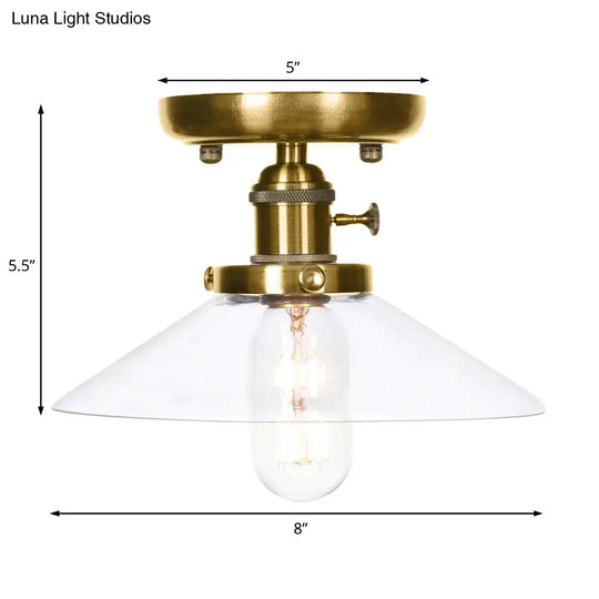 Sleek Bronze Cone/Saucer Semi Flush Mount Light With Industrial White/Clear Glass - Ideal Living