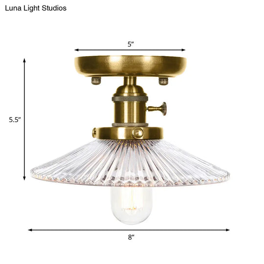 Sleek Bronze Cone/Saucer Semi Flush Mount Light With Industrial White/Clear Glass - Ideal Living