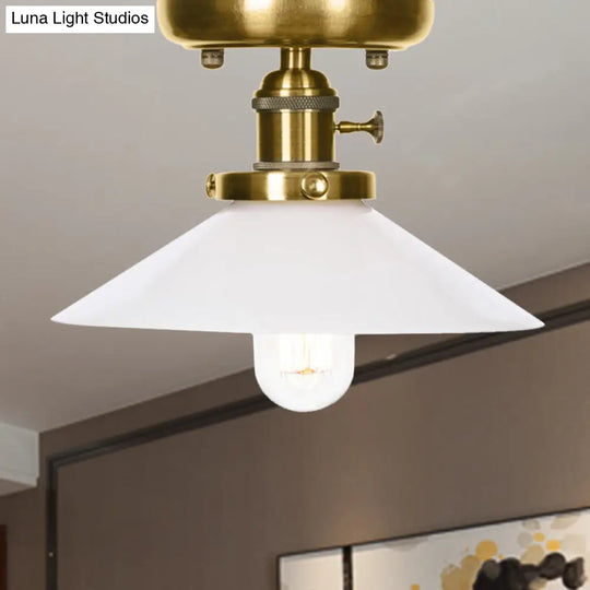 Sleek Bronze Cone/Saucer Semi Flush Mount Light With Industrial White/Clear Glass - Ideal Living