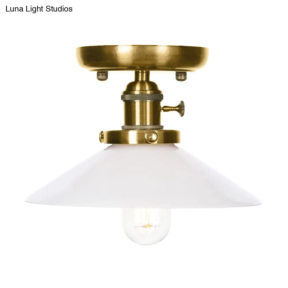 Sleek Bronze Cone/Saucer Semi Flush Mount Light With Industrial White/Clear Glass - Ideal Living