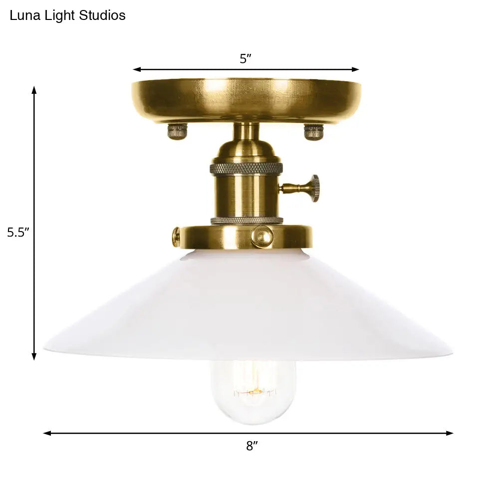 Sleek Bronze Cone/Saucer Semi Flush Mount Light With Industrial White/Clear Glass - Ideal Living