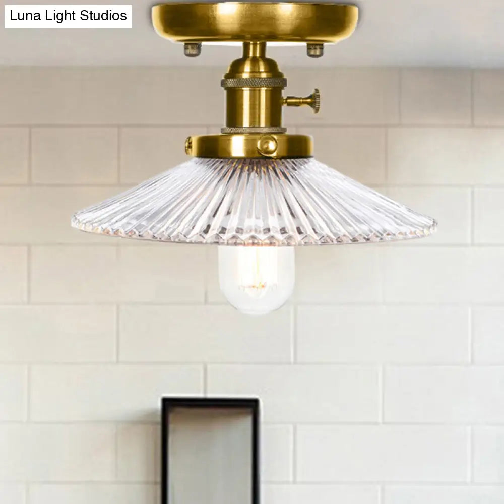 Sleek Bronze Cone/Saucer Semi Flush Mount Light With Industrial White/Clear Glass - Ideal Living