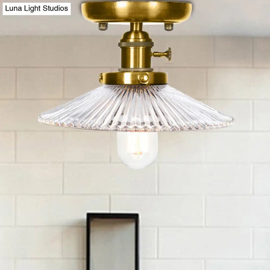 Sleek Bronze Cone/Saucer Semi Flush Mount Light With Industrial White/Clear Glass - Ideal Living