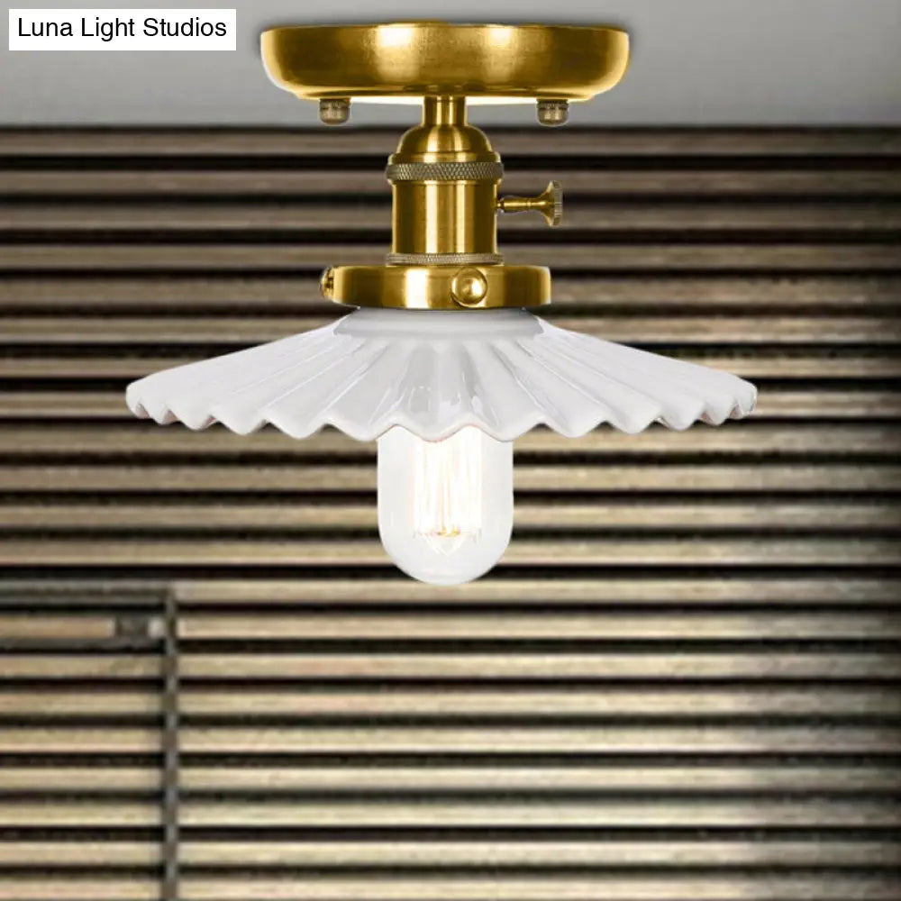 Sleek Bronze Cone/Saucer Semi Flush Mount Light With Industrial White/Clear Glass - Ideal Living