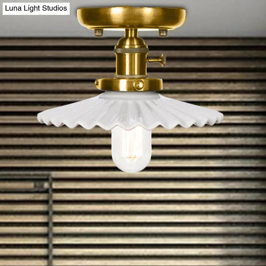 Sleek Bronze Cone/Saucer Semi Flush Mount Light With Industrial White/Clear Glass - Ideal Living