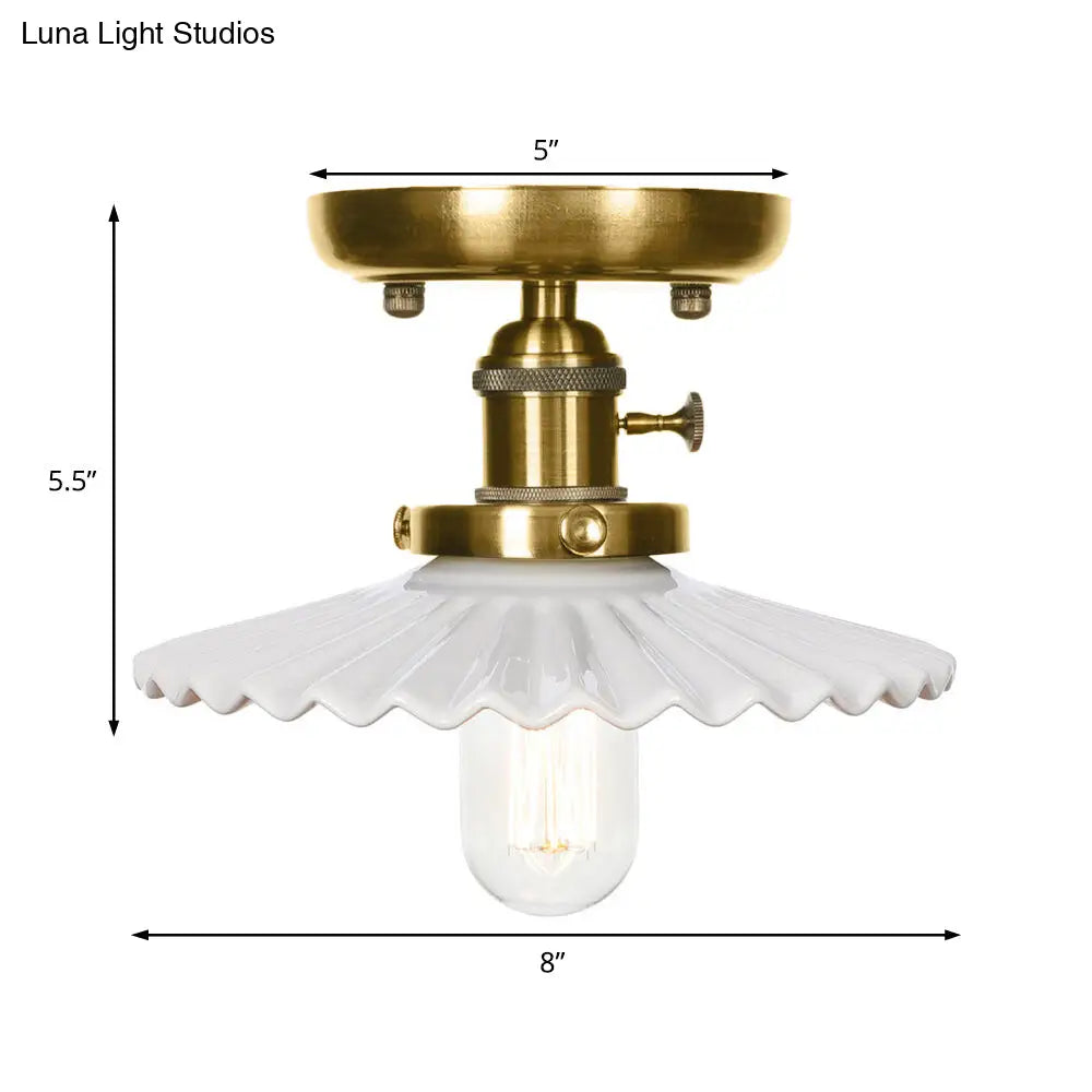 Sleek Bronze Cone/Saucer Semi Flush Mount Light With Industrial White/Clear Glass - Ideal Living