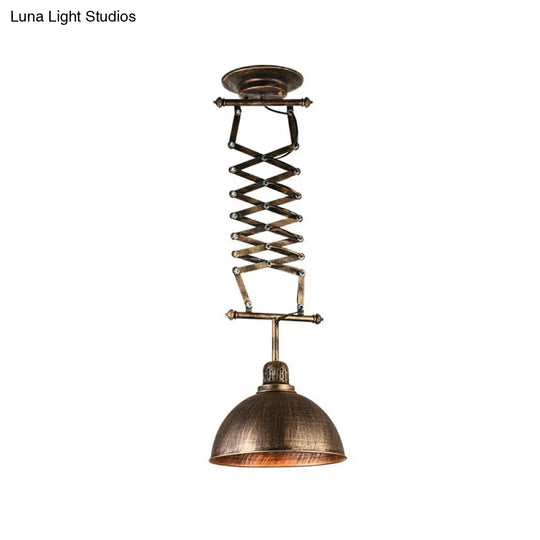 Industrial Iron 1-Light Drop Lamp With Extendable Arm - Bronze Bowl Ceiling Light For Clothing