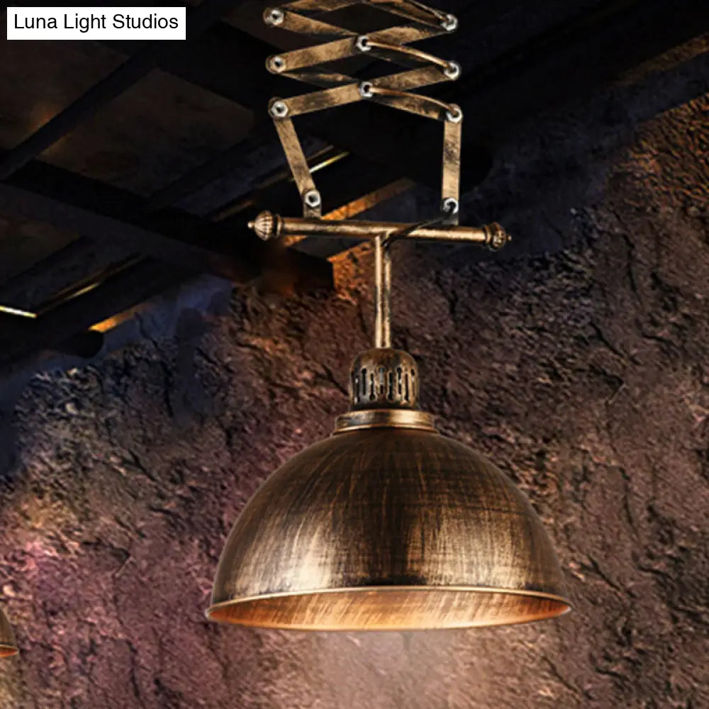 Industrial Iron 1-Light Drop Lamp With Extendable Arm - Bronze Bowl Ceiling Light For Clothing