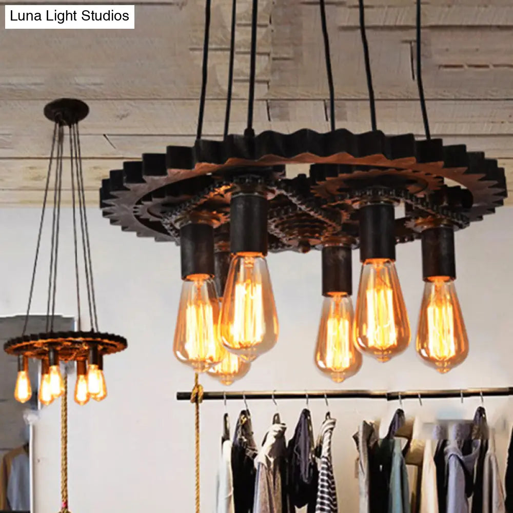 Industrial Bronze Gear Ceiling Lamp Metal Pendant Lighting For Dining Room - 1/6 Bulb