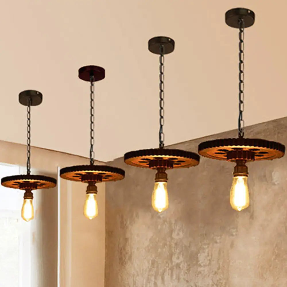 Industrial Bronze Gear Ceiling Lamp Metal Pendant Lighting For Dining Room - 1/6 Bulb 1 /
