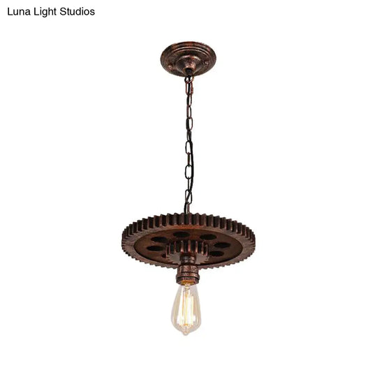 Industrial Bronze Pendant Light With Gear Metal Design Ideal For Dining Room