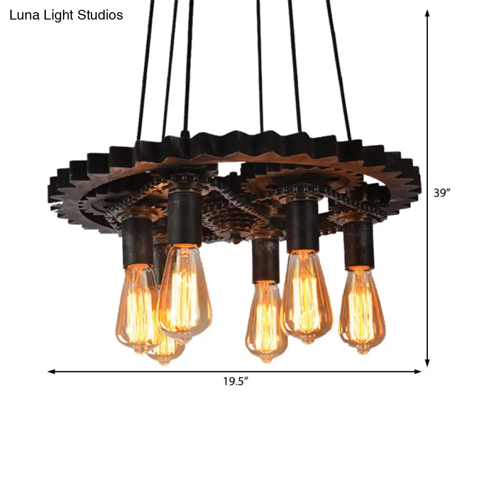 Industrial Bronze Gear Ceiling Lamp Metal Pendant Lighting For Dining Room - 1/6 Bulb