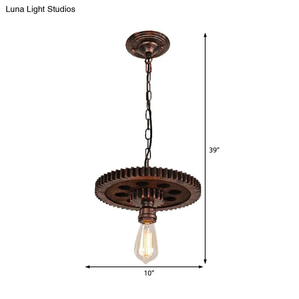Industrial Bronze Pendant Light With Gear Metal Design Ideal For Dining Room