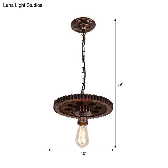 Industrial Bronze Pendant Light With Gear Metal Design Ideal For Dining Room