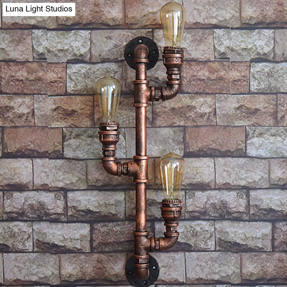 Industrial Bronze Pipe Bracket Wall Sconce With 3 Lights - Perfect For Pubs