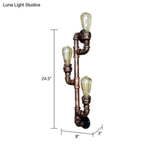 Industrial Bronze Pipe Bracket Wall Sconce With 3 Lights - Perfect For Pubs