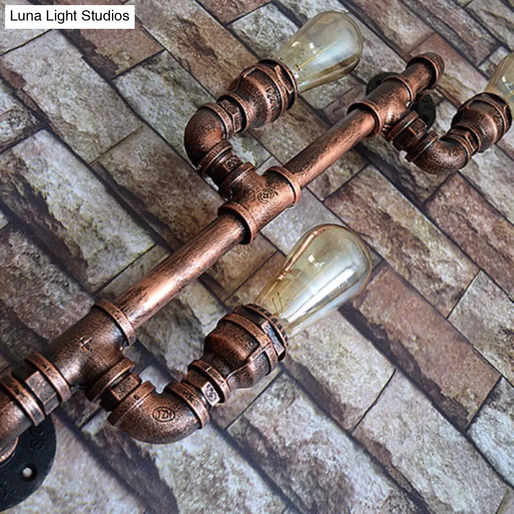 Industrial Bronze Pipe Bracket Wall Sconce With 3 Lights - Perfect For Pubs