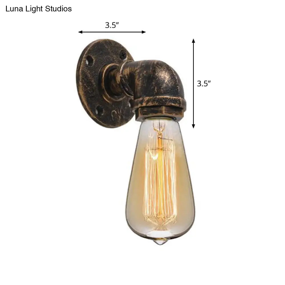 Industrial Bronze Pipe Kitchen Wall Lamp With Bare Bulb Design - Single Metal Mount Lighting