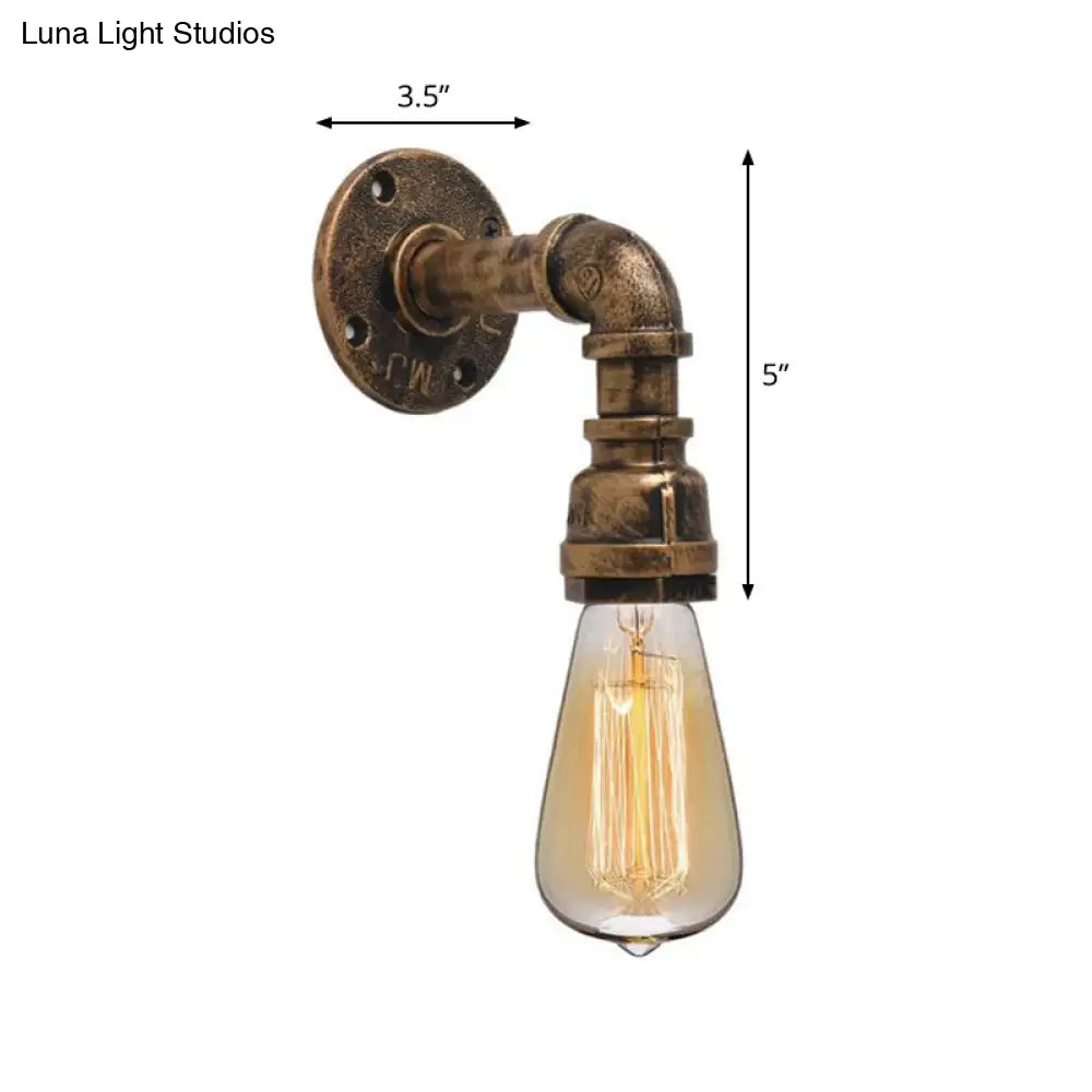 Industrial Bronze Pipe Kitchen Wall Lamp With Bare Bulb Design - Single Metal Mount Lighting