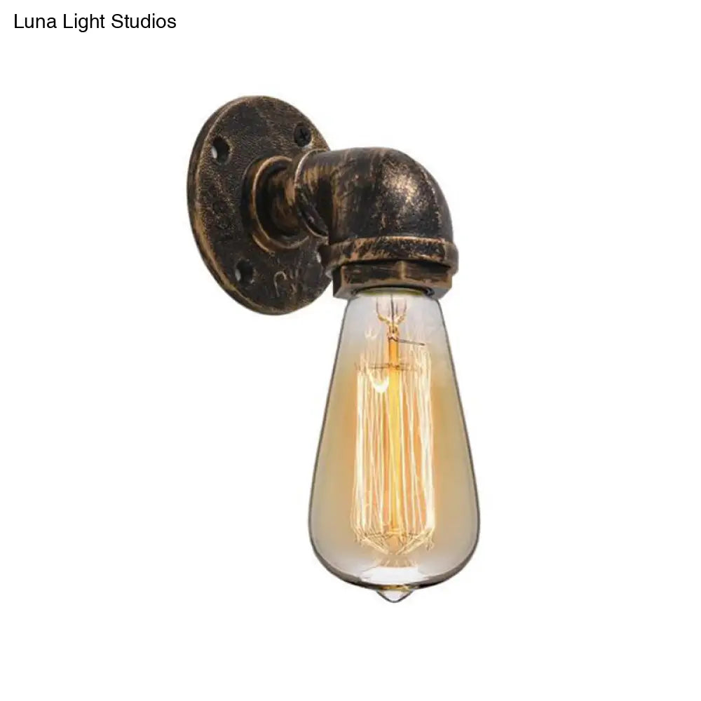 Industrial Bronze Pipe Kitchen Wall Lamp With Bare Bulb Design - Single Metal Mount Lighting