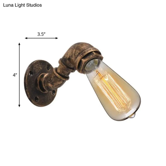 Industrial Bronze Pipe Kitchen Wall Lamp With Bare Bulb Design - Single Metal Mount Lighting