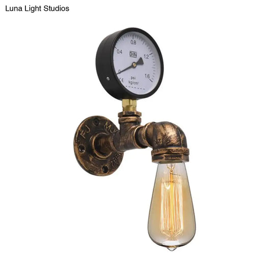 Industrial Bronze Pipe Kitchen Wall Lamp With Bare Bulb Design - Single Metal Mount Lighting