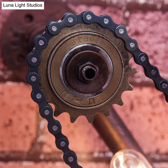 Industrial Bronze Pipe Wall Mount Light: 3-Head Restaurant Fixture With Sprocket Chain