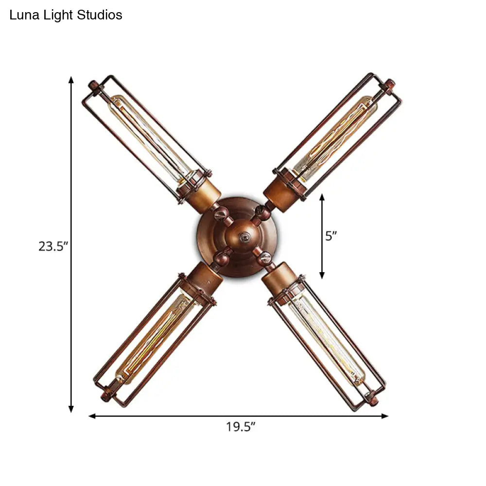 Industrial Bronze Wall Sconce For Dining Table - Tube Shape Wrought Iron Lamp