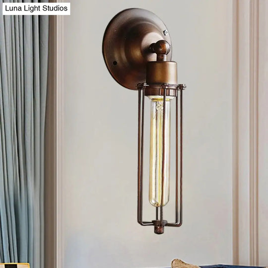 Industrial Bronze Wall Sconce For Dining Table - Tube Shape Wrought Iron Lamp