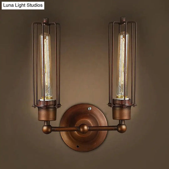 Industrial Bronze Wall Sconce For Dining Table - Tube Shape Wrought Iron Lamp