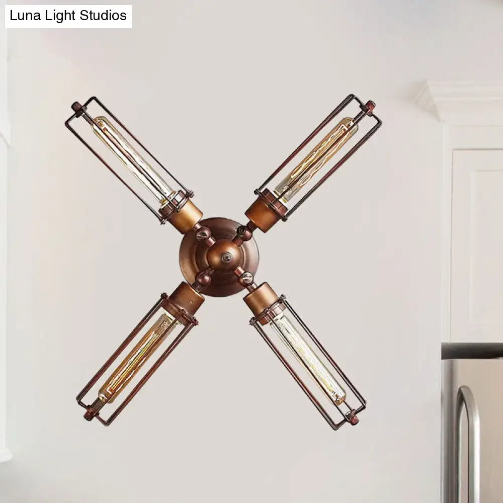 Industrial Bronze Wall Sconce For Dining Table - Tube Shape Wrought Iron Lamp