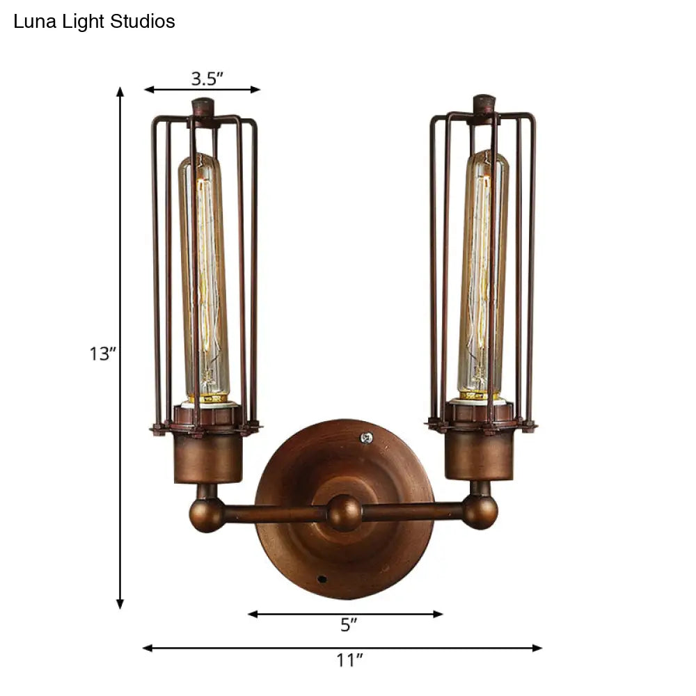 Industrial Bronze Wall Sconce For Dining Table - Tube Shape Wrought Iron Lamp