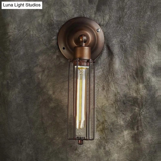 Industrial Bronze Wall Sconce For Dining Table - Tube Shape Wrought Iron Lamp