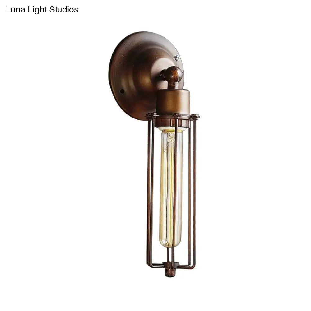 Industrial Bronze Wall Sconce For Dining Table - Tube Shape Wrought Iron Lamp