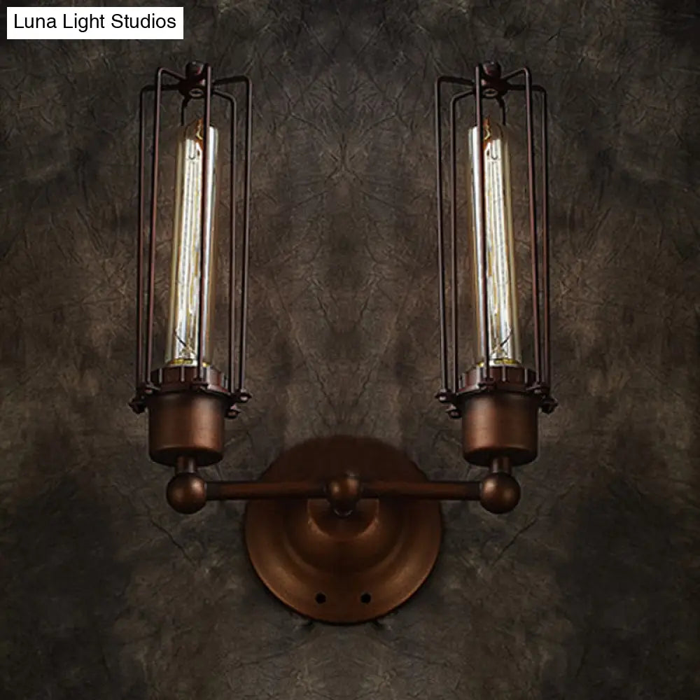 Industrial Bronze Wall Sconce For Dining Table - Tube Shape Wrought Iron Lamp