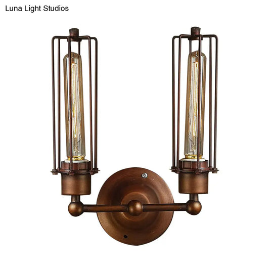 Industrial Bronze Wall Sconce For Dining Table - Tube Shape Wrought Iron Lamp