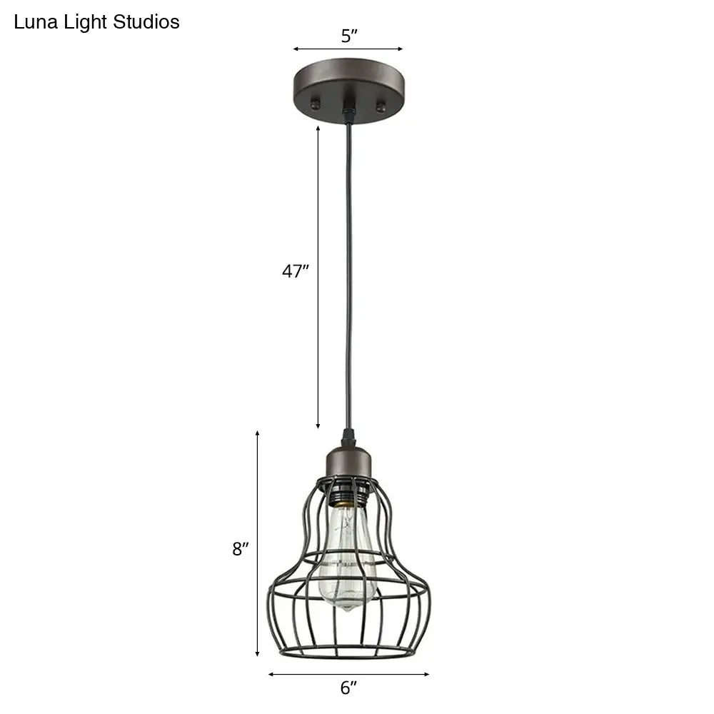 Industrial Bronze Wire Cage Pendant Lamp - 1 Light Hanging Fixture For Bedroom