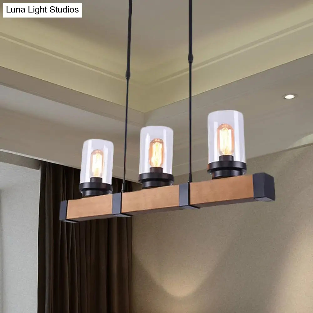 Industrial Brown Island Lighting With Clear Glass Cylinder Shades - 3/6 Lights Perfect For Dining