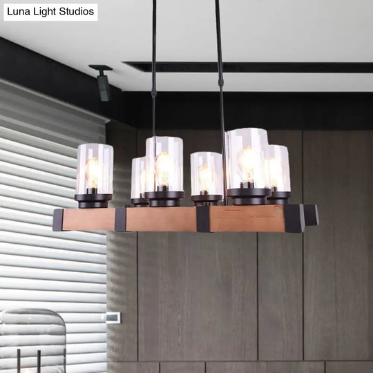 Industrial Brown Island Lighting With Clear Glass Cylinder Shades - 3/6 Lights Perfect For Dining