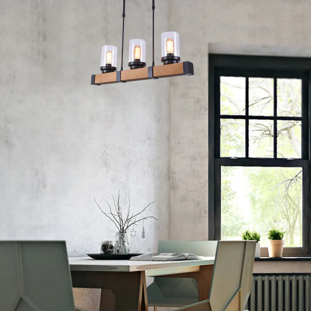 Industrial Brown Island Lighting With Clear Glass Cylinder Shades - 3/6 Lights Perfect For Dining